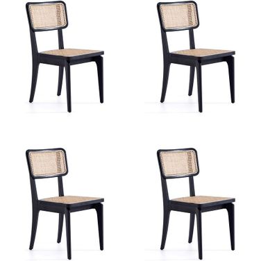 Giverny Dining Chair In Black And Natural Cane Set of 4