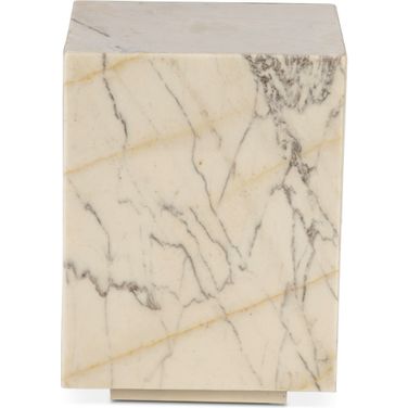 Giza 15 Inch Drum Side Table In Alabaster Marble