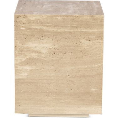 Giza 18 Inch Drum Side Table In Travertine Stone