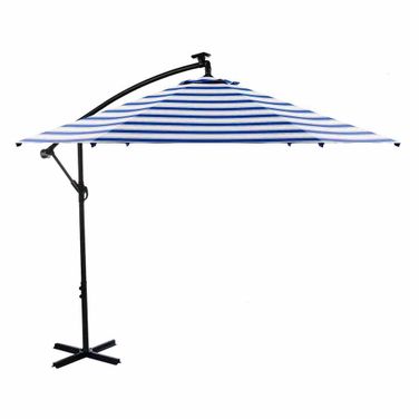 Glam Cantilever Umbrella with LED and Base In Blue and White
