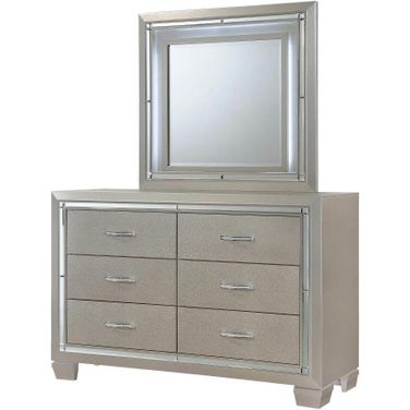 Glamour Youth Champagne Dresser With Mirror And Led Light Set
