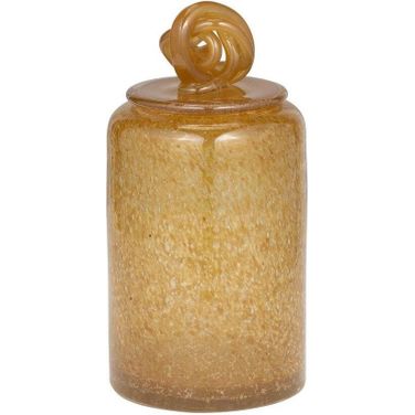 Glass 10 Inch Jar With Knot Lid In Amber Bubble