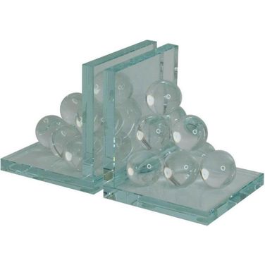 Glass 6 Inch Orb Bookends Set of 2 In Clear