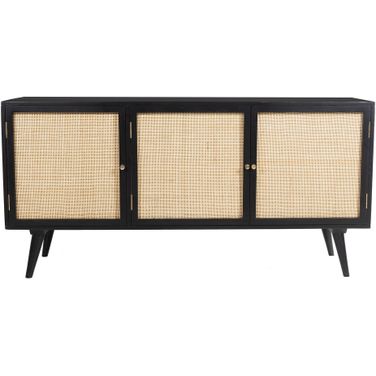 Glenda Three-Door Solid Wood with Natural Cane Sideboard In Black