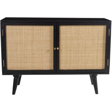 Glenda Two-Door Solid Wood with Natural Cane Sideboard In Black