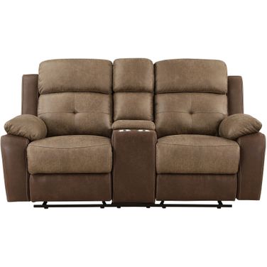 Glendale Double Glider Reclining Love Seat with Center Console In Brown