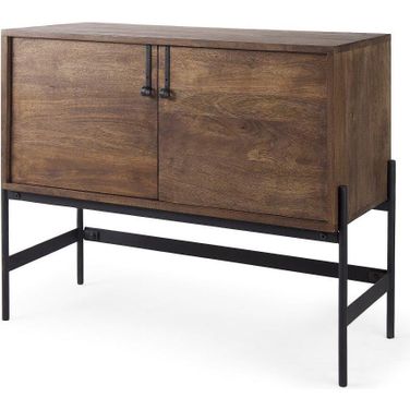 Glenn Dark Brown Wood With Black Iron Frame And 2 Door Accent Cabinet