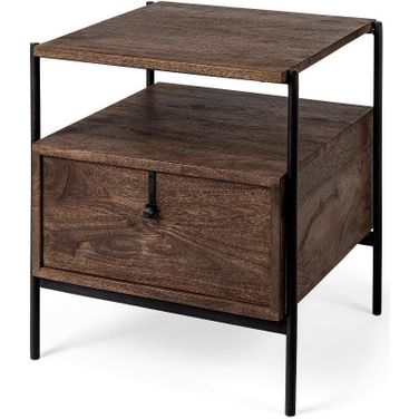Glenn I Dark Brown Wood With Black Iron Frame Square Side Table