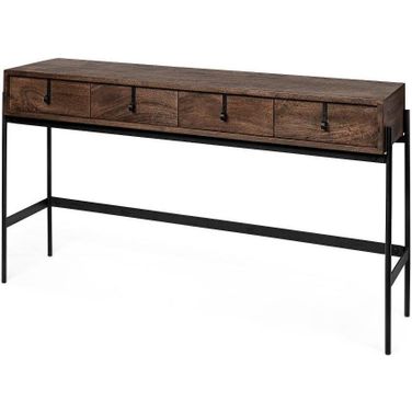Glenn Iii Dark Brown Wood With Black Iron Frame 4 Drawer Console Table