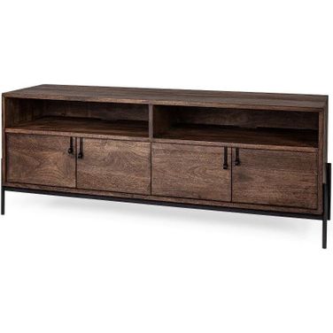 Glenn Iv Dark Brown Wood With Black Iron Frame Media Console With Storage