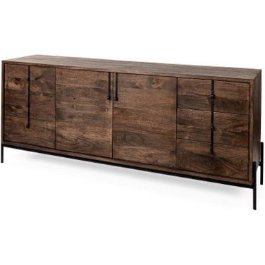 Glenn Vi Dark Brown Wood Frame With Black Iron Accent 6 Drawer And 2 Door Cabinet Sideboard