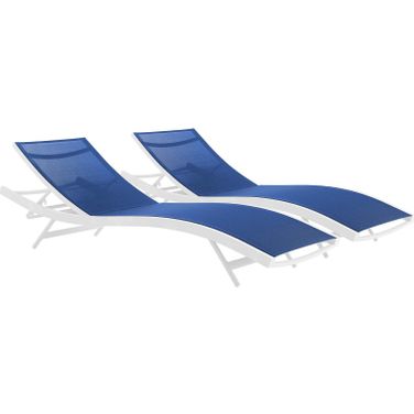 Glimpse Outdoor Patio Mesh Chaise Lounge Set of 2 In White/Navy