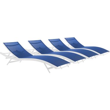 Glimpse Outdoor Patio Mesh Chaise Lounge Set of 4 In White/Navy