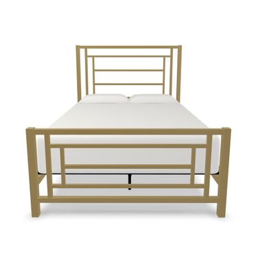 Gloaming Queen Complete Bed with Metal Profile and Platform In Milky Gold