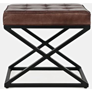 Global Archive Genuine Leather Ottoman Stool In Dark Sienna