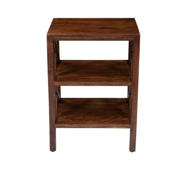 Global Archive X-Side Accent Table with 2 Shelves In Chestnut