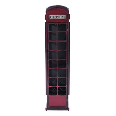Glory Days Telly Vintage Telephone Booth Lounge Bar Cabinet with Wine Rack and Storage In Vintage Red