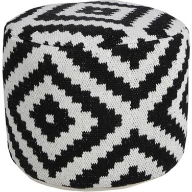 Glowiq Diamond Cotton Blend Ottoman Pouf In Black and White