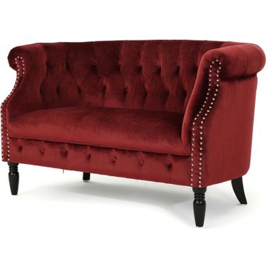 Glowworm Button-Tufted Upholstered Loveseat with Scrolled Arms In Garnet