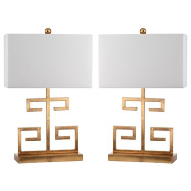 Gold and Off-White Greek Key 25 Inch Table Lamp Set of 2
