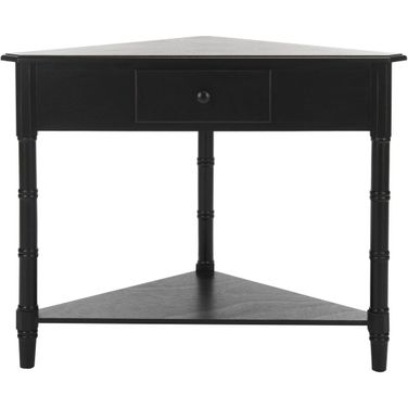 Gomez Distressed Black Corner Table with Storage Drawer