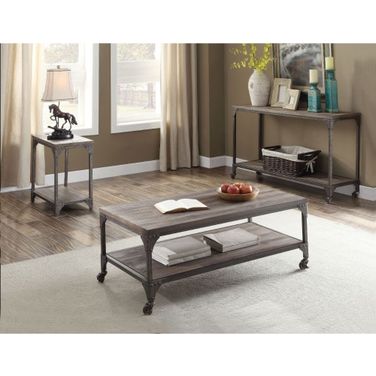Gorden Coffee Table In Weathered Oak And Antique Nickel