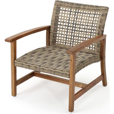 Gorgeous Outdoor Club Chairs with Acacia Wood and Iron Construction In Natural and Grey - Set of 2