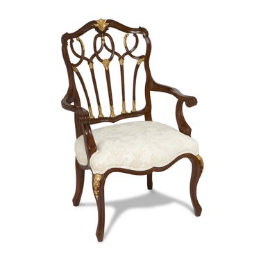 Gothic Arm Chair In Mahogany and Cream