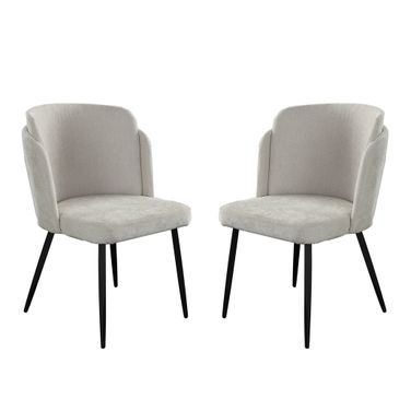 Grace Dining Chairs Set of 2 In Cream Polyester Fabric with Black Powder Coat Legs