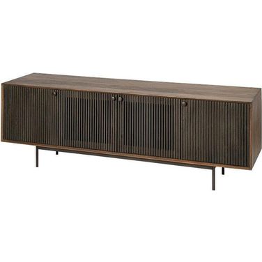 Grace I Two-Toned Brown Solid Wood TV Stand Media Console With Slated Doors With TVs Up To 82 Inch
