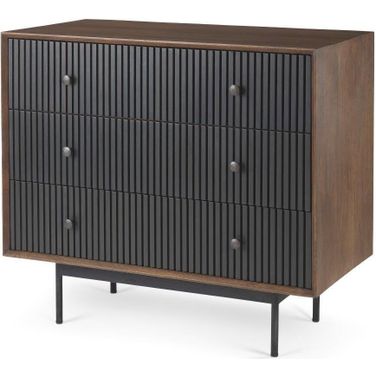 Grace Medium Brown Wood With Black Metal Frame 3 Drawer Accent Cabinet