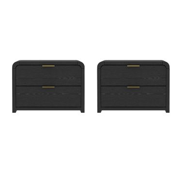 Grace Modern 2-Drawer 28" Nightstand Set of 2 in Black and Gold