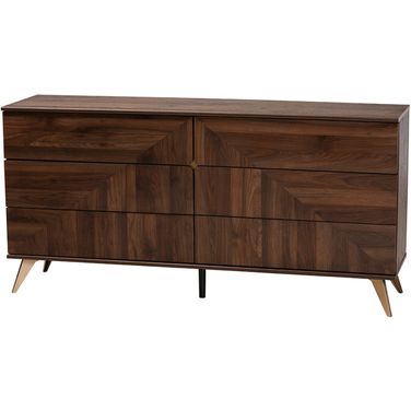 Graceland Walnut Brown Finished Wood 6-Drawer Dresser