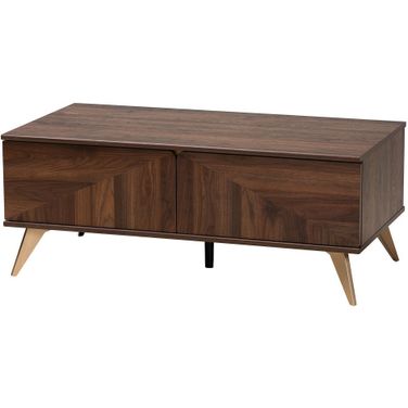Graceland Wood 2 Drawer Coffee Table In Walnut Brown and Gold