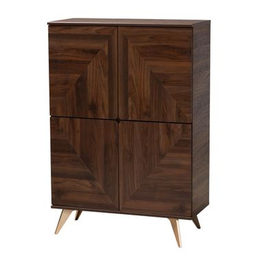 Graceland Wood Shoe Cabinet In Walnut Brown and Gold