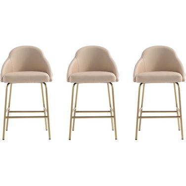 Gracie Counter Stool Set of 3 In Tan and Gold