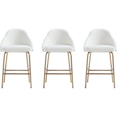 Gracie Counter Stool Set of 3 In White and Gold