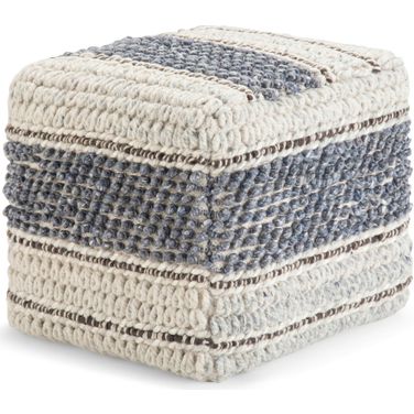 Grady Handloom Woven Square Pouf In Natural and Blue