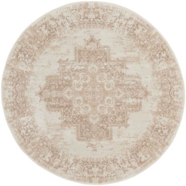 Grafix 4' x 4' Round Vintage Indoor Rug In Ivory Beige