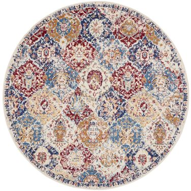 Grafix 8' x 8' Round Indoor Rug In Blue Multi