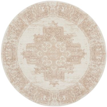 Grafix 8' x 8' Round Vintage Indoor Rug In Ivory Beige