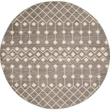 Grafix Grey 8' x 8' Round Bohemian Area Rug