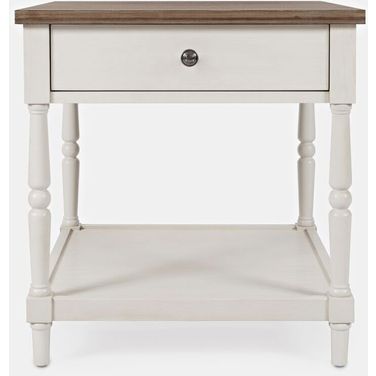 Grafton Farms End Table with Drawer In Brushed White