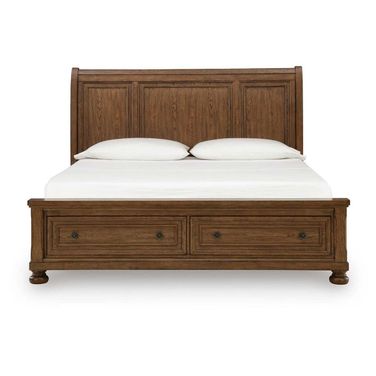 Grailmyn California King Sleigh Storage Bed In Warm Brown