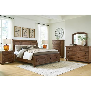 Grailmyn Sleigh Storage Bedroom Set In Warm Brown