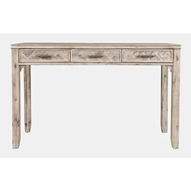 Gramercy Chevron 3 Drawer USB Charging Desk In Grey Wash