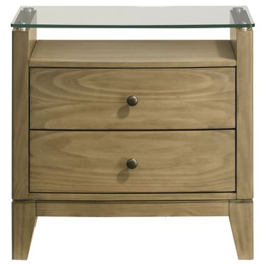Granada 2-Drawer Glass Top Nightstand In Natural Pine