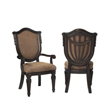 Grand Estates Upholstered Dining Arm Chair Set of 2 in Cinnamon and Weathered Black
