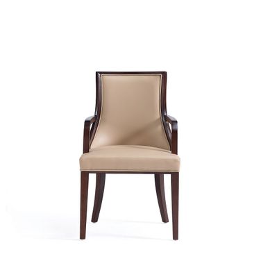 Grand Faux Leather Dining Armchair In Tan with Beech Wood Frame