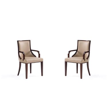 Grand Faux Leather Dining Armchair Set of 2 In Tan with Beech Wood Frame